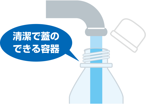 ふたのできる容器に口元まで