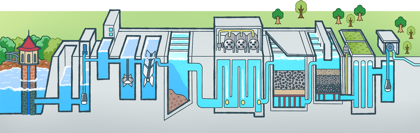 浄水場のイラスト